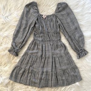 NWOT dizzy Lizzie black white houndstooth plaid long sleeve boho dress
